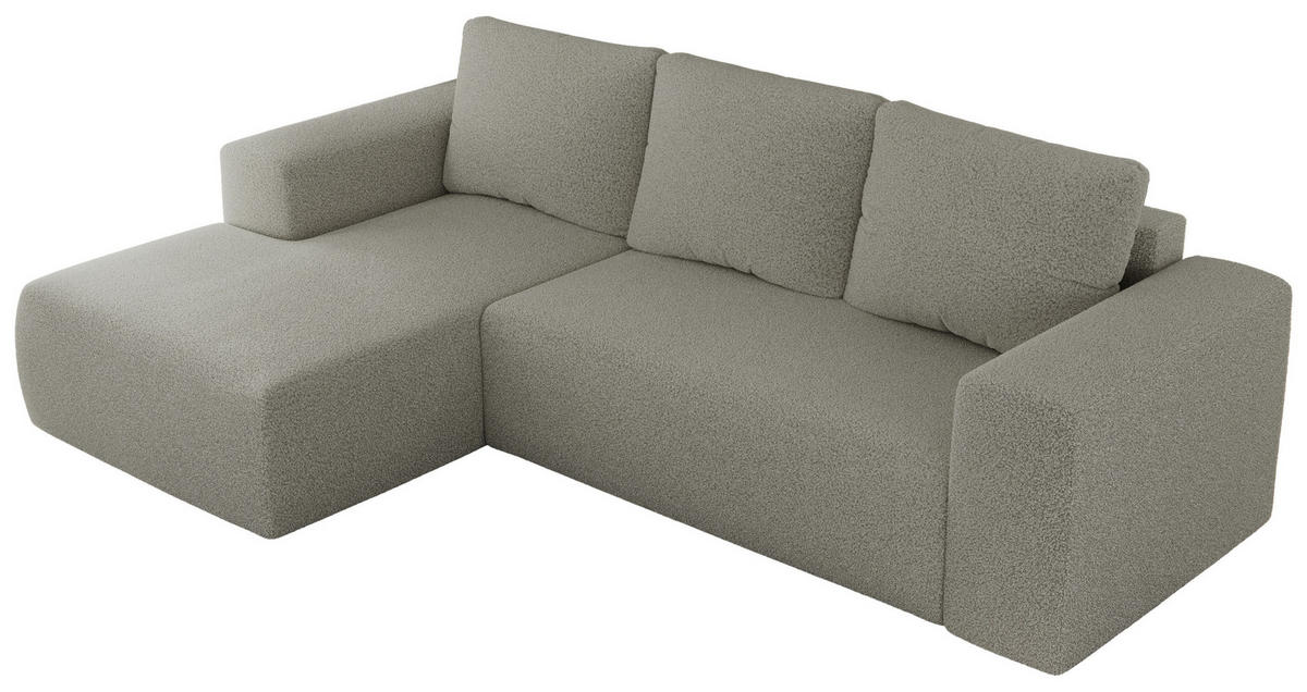 ECKSOFA TRENTINO L Hellgrau Boucle - Links - Hellgrau/Schwarz, Textil (266/164cm) - MKS