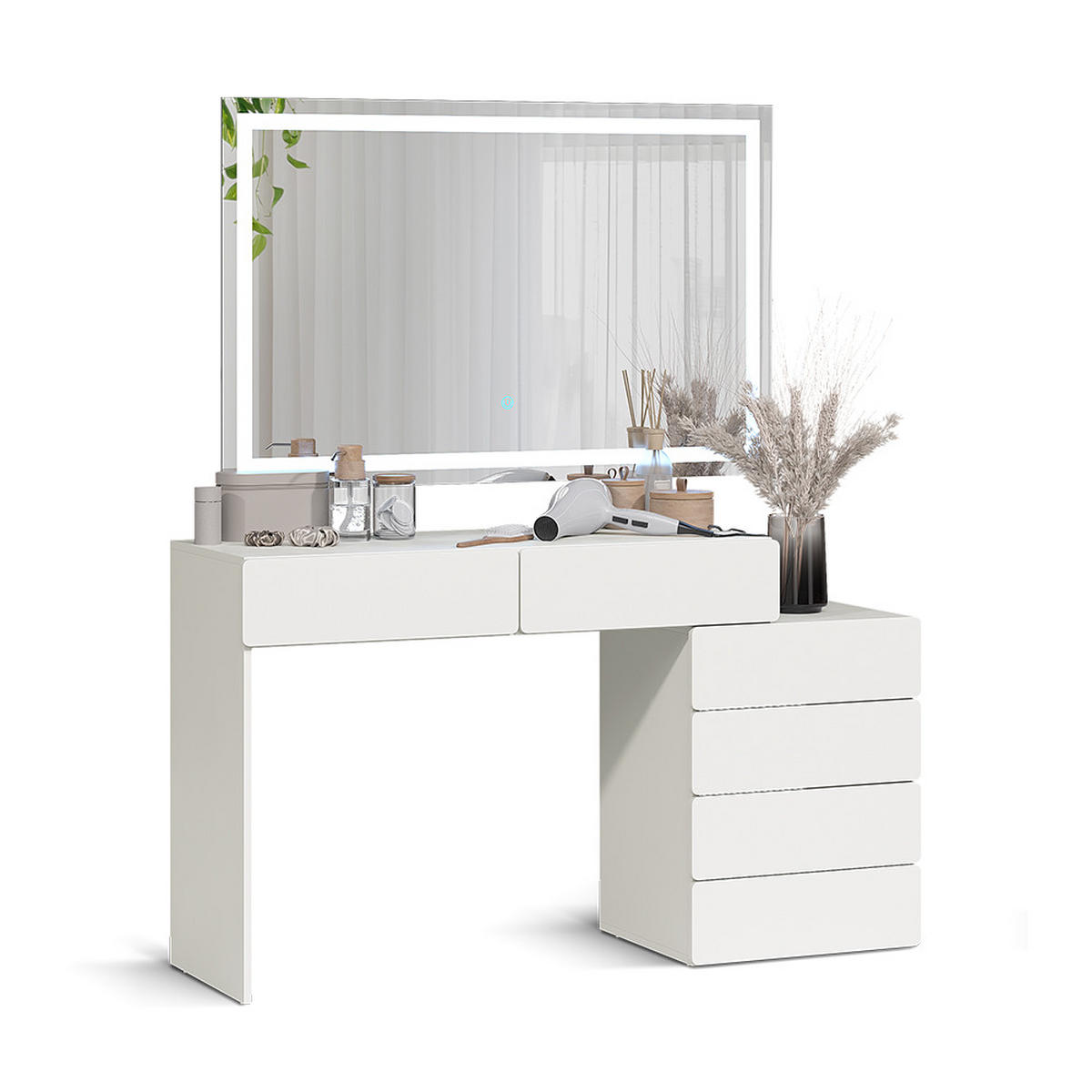 SCHMINKTISCH Alvia, Weiß, 100 cm mit LED-Spiegel - Weiß, Holzwerkstoff (100/75/40cm) - Vicco
