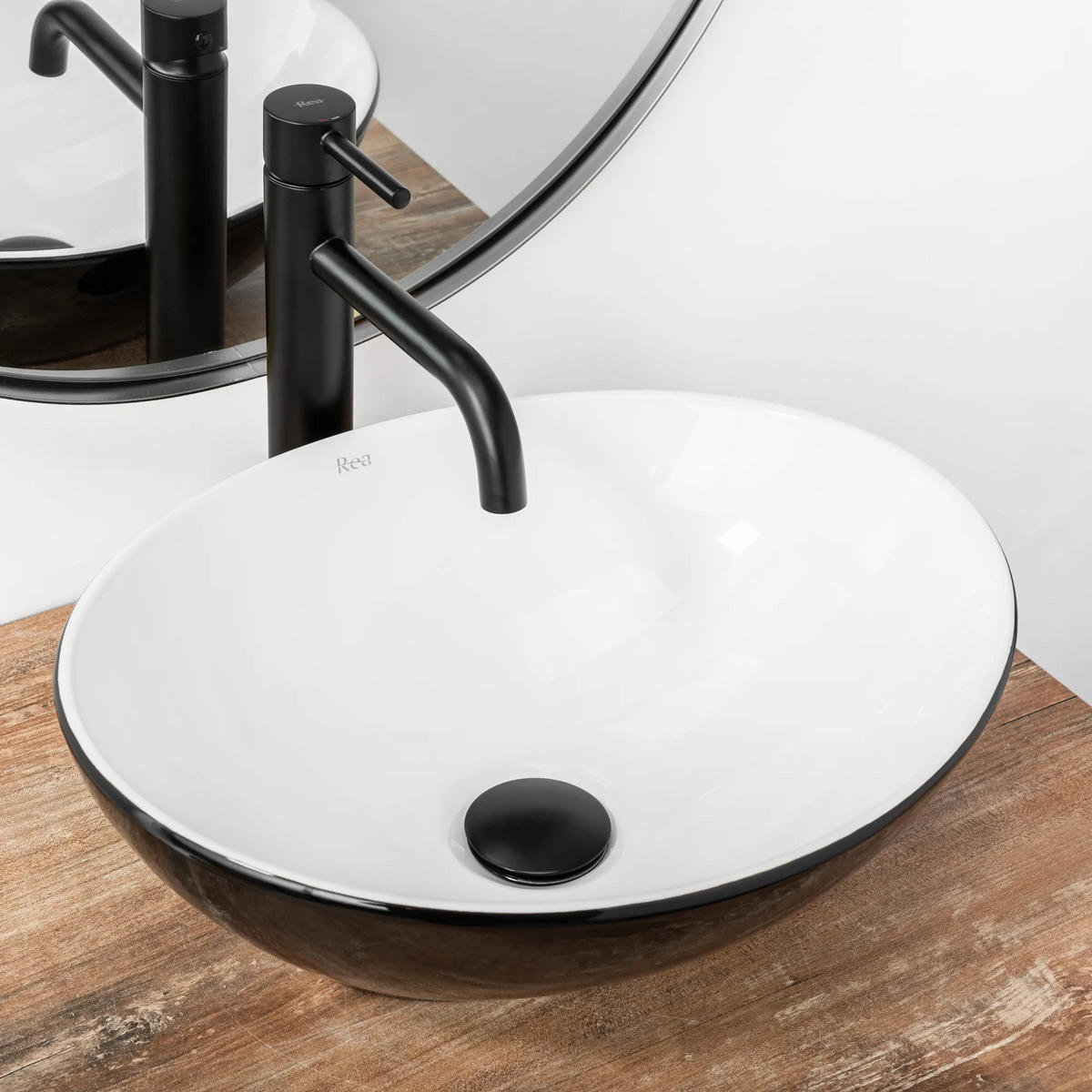 AUFSATZWASCHBECKEN Rea Sofia White Black - Schwarz, Keramik (34.5/15/41cm) - REA