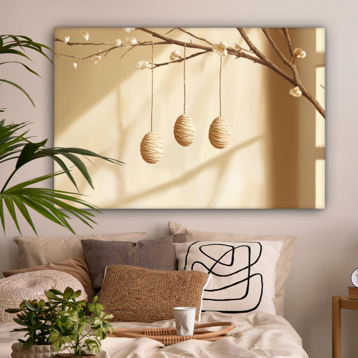 LEINWANDBILD Beige - Osterkuchen - Eier XXL 150x100 cm - Beige, Textil (150/100cm) - MuchoWow