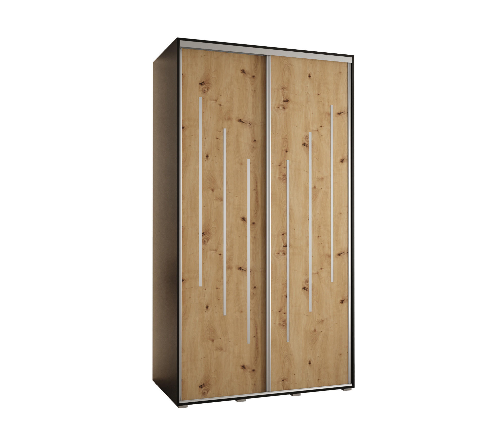 Abiks Möbel Schwebetürenschrank Schwarz, Eiche Artisan, Silber 140x235x45 cm