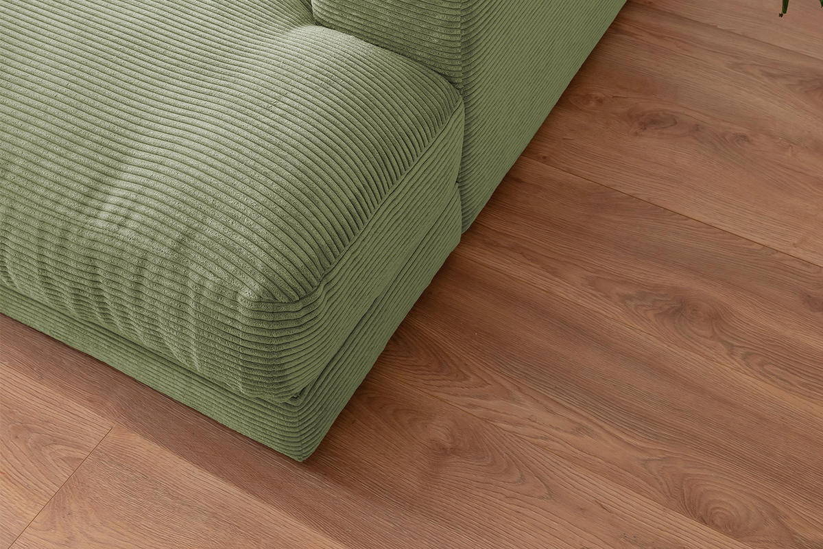 BIG SOFA MIT TABLETT NATUR MADELINE Grün Cord - Schwarz/Olivgrün, Kunststoff/Textil (290/85/170cm) - KAWOLA