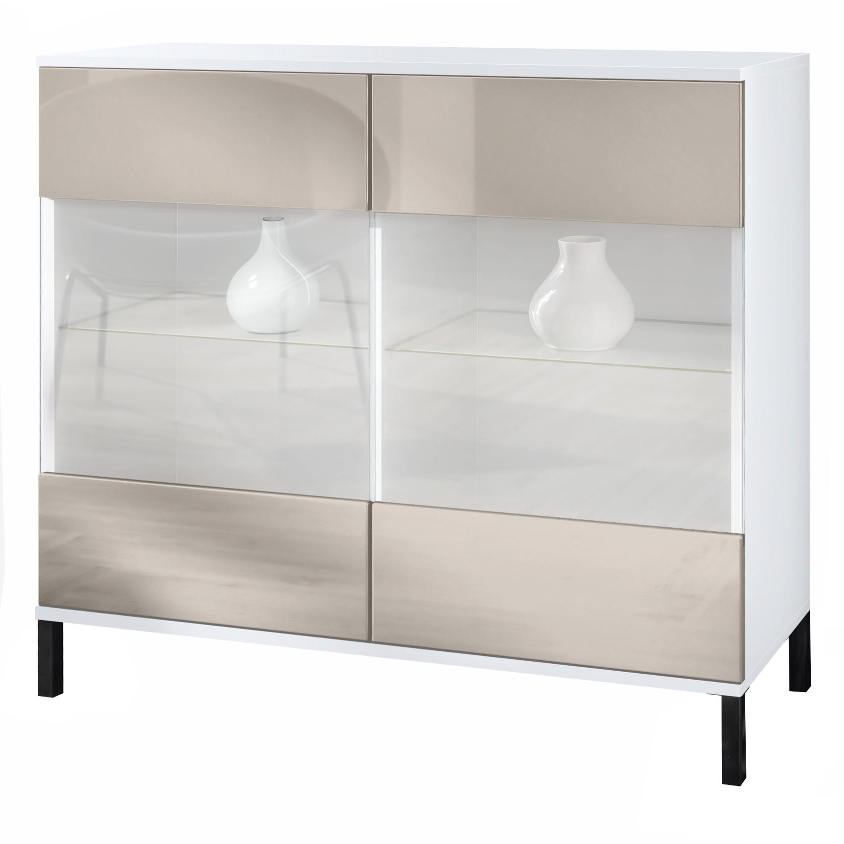 KOMMODE Bari Sandgrau Hochglanz - Sandfarben, Holzwerkstoff (92.5/83.5/35cm) - Vladon