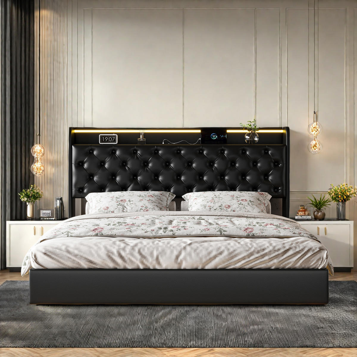 POLSTERBETT 140x200 cm Schwarz PU LED USB Bettkasten - Schwarz, Holz (140/200cm) - SHOPENTRA