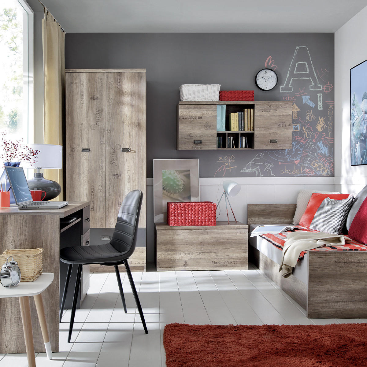 SCHRANK 2 Türen Abel Holz und Grau - Grau, Holzwerkstoff (80/205/54cm) - Petits-meubles