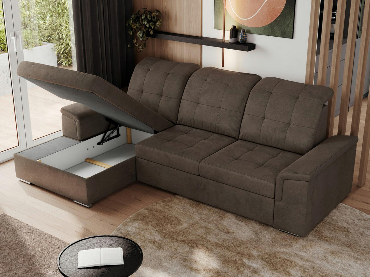 ECKSOFA MADRITO L - Braun Velorus - Links - Silberfarben/Braun, Textil/Metall (160/256cm)
