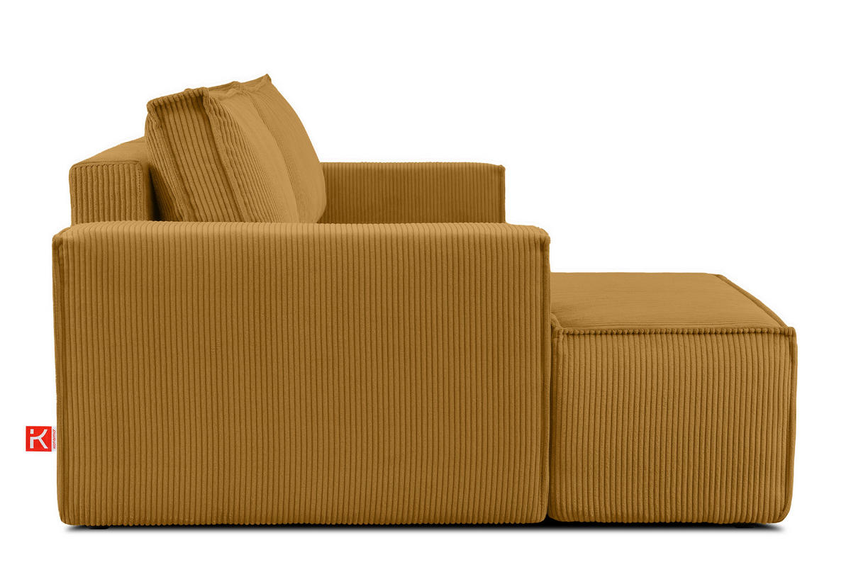ECKSCHLAFSOFA-LINKS NAPI in Pet Friendly Cord-Stoff, gelb - Gelb/Schwarz, Textil (262/148cm) - KONSIMO®