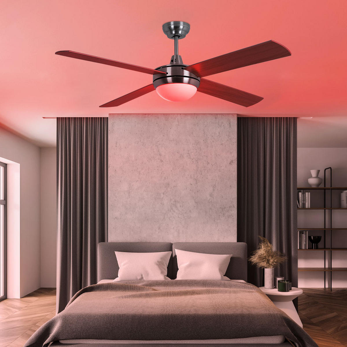 DECKENLEUCHTE Deckenventilator Sperrholz Braun - Silberfarben, Glas (132/132/46cm)