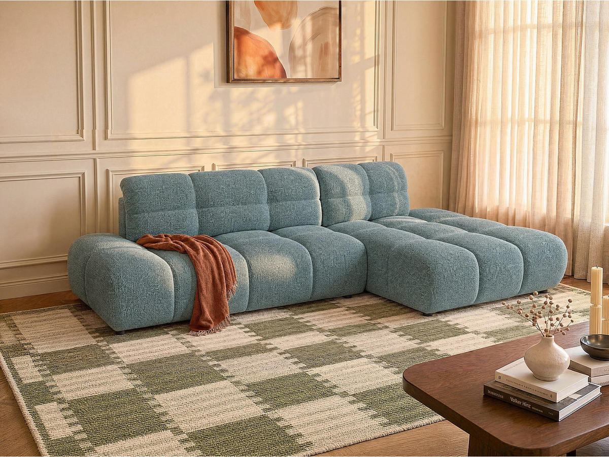 SCHLAFSOFA - 5 Personen - stoff - blau Jocima - Blau, Kunststoff/Textil (292/96/193cm) - Vente-Unique