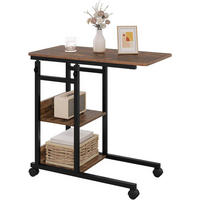 BEISTELLTISCH C Form, mit Rollen, Vintage-Holzoptik - Dunkelbraun/Schwarz, Holzwerkstoff/Metall (40/80/76cm) - Woltu