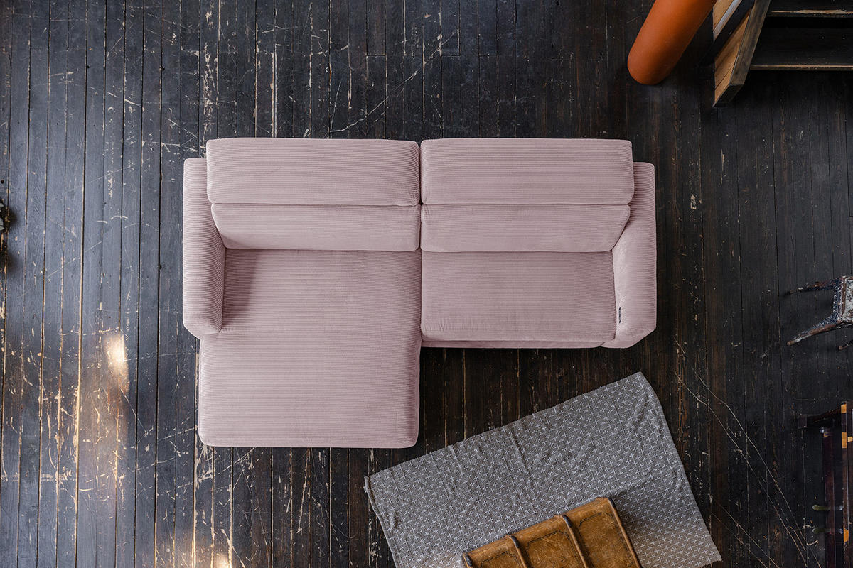 ECKSOFA LAISKA Pink Cord - Pink/Schwarz, Textil/Metall (282/177cm) - KAWOLA