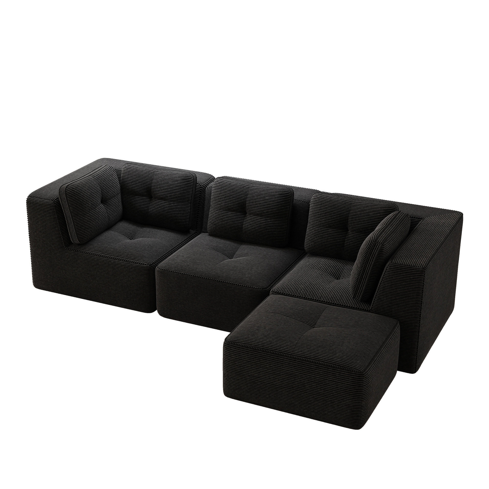 ECKSOFA DE-34220 L-Form mit Ottomane Schwarz - Schwarz, Textil (177/297cm) - ComfortXL