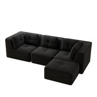 ECKSOFA DE-34220 L-Form mit Ottomane Schwarz - Schwarz, Textil (177/297cm) - ComfortXL