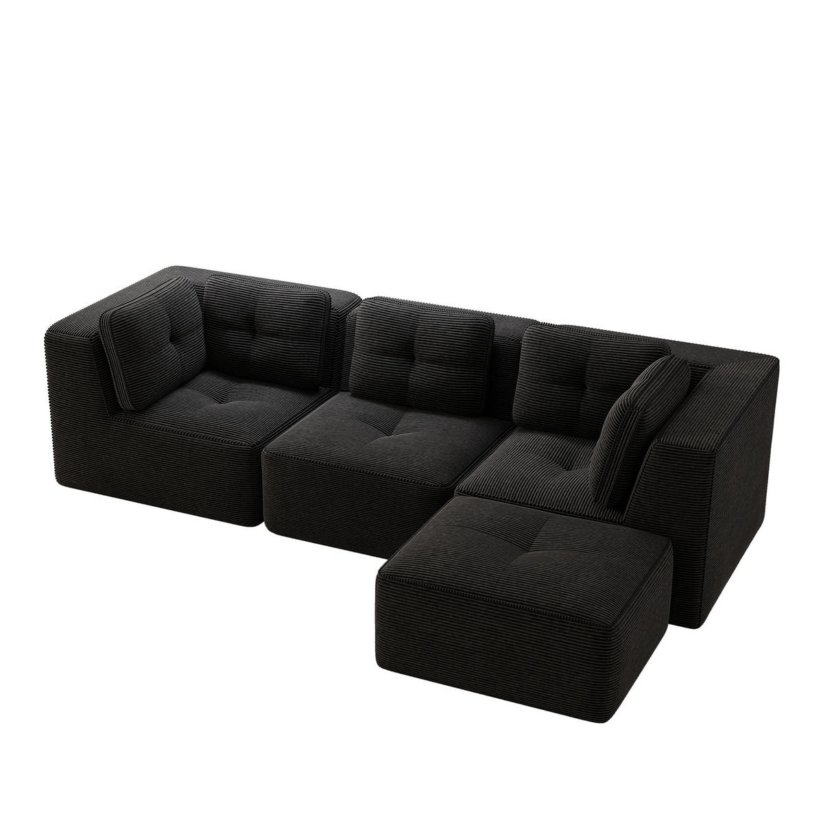 3-SITZER Sofa 297x177x69 cm aus Cordstoff rahmenlos modular mit Ottoman, schwarz - Schwarz, Textil (177/69/297cm)