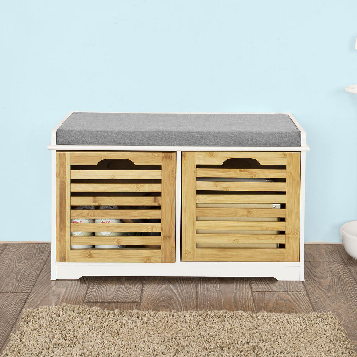 SCHUHBANK Weiß-Natur - Naturfarben, Holzwerkstoff (71/43/34cm) - SoBuy