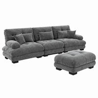 SOFA modular Chenille Grey mit beweglichen Ottomans - Hellgrau, Kunststoff (145/313.1cm) - Meubliv