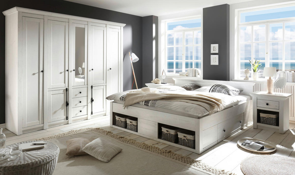 KLEIDERSCHRANK Pinie weiß 236 x 206 cm, Drehtürenkleiderschrank 7-türig - Schwarz/Weiß, Holzwerkstoff/Metall (236/206/64cm) - Furn.Design