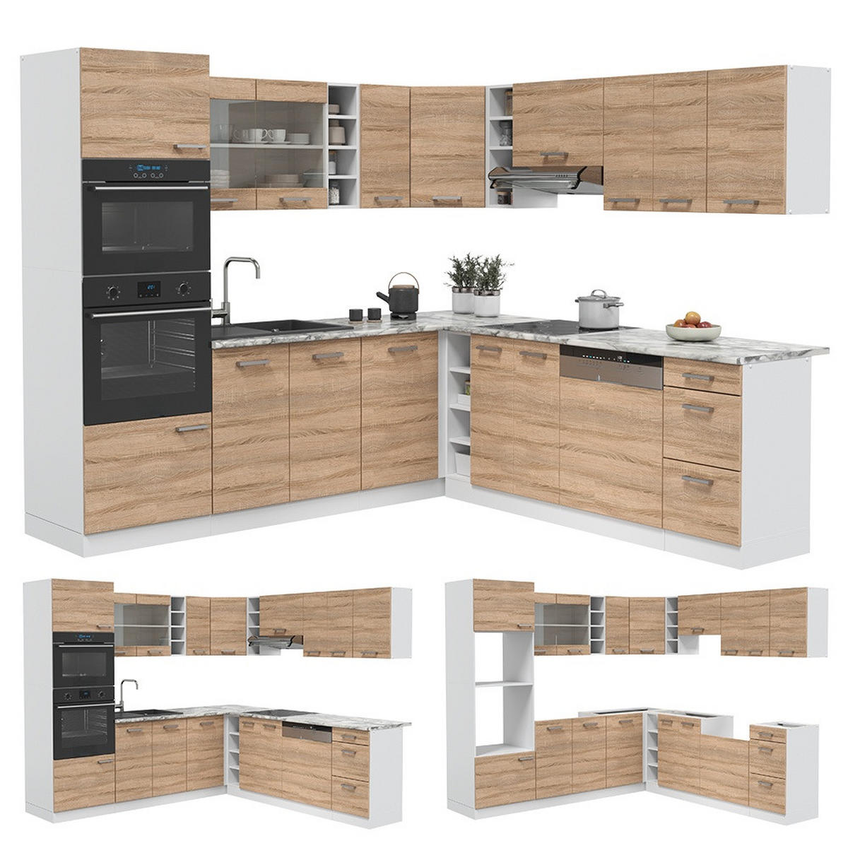 HÖRNKÖK R-Line, Sonoma/Vit, 247 x 237 cm utan bänkskiva - Vit/Sonoma ek, Träbaserade material (247/206.8/46cm) - Vicco