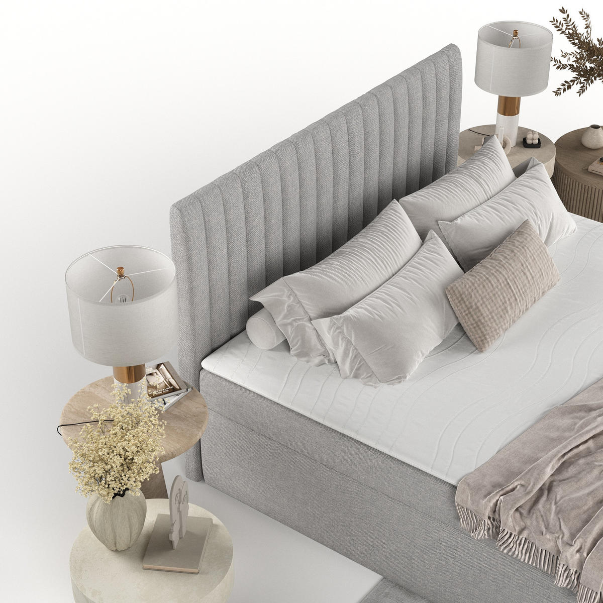 BOXBETT Maldon 180/200 cm Graubeige im Megan Stoff - Schwarz/Grau, Holz/Holzwerkstoff (180/200cm) - AltaBeds