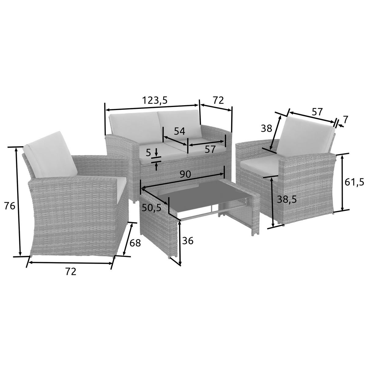 RATTANLOUNGE Jesolo,mit Sicherheitsglasplatte,grau/hellgrau - Grau, Kunststoff - tectake
