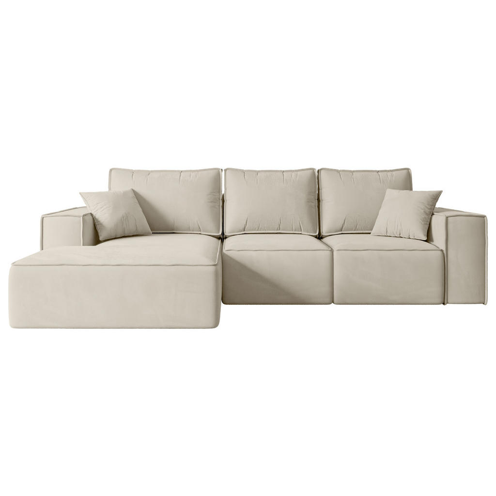 ALTDECOR ROHOVÁ SEDACÍ SOUPRAVA s funkcí lůžka a úložným prostorem SERRA-L-S – 266 × 161 × 87 cm, béžový velur