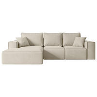 ECKSOFA mit Schlaffunktion und Bettkasten SERRA-L-S - 266x161x87 cm Beige Velours - Beige/Schwarz, Holzwerkstoff/Kunststoff (266/161cm) - ALTDECOR