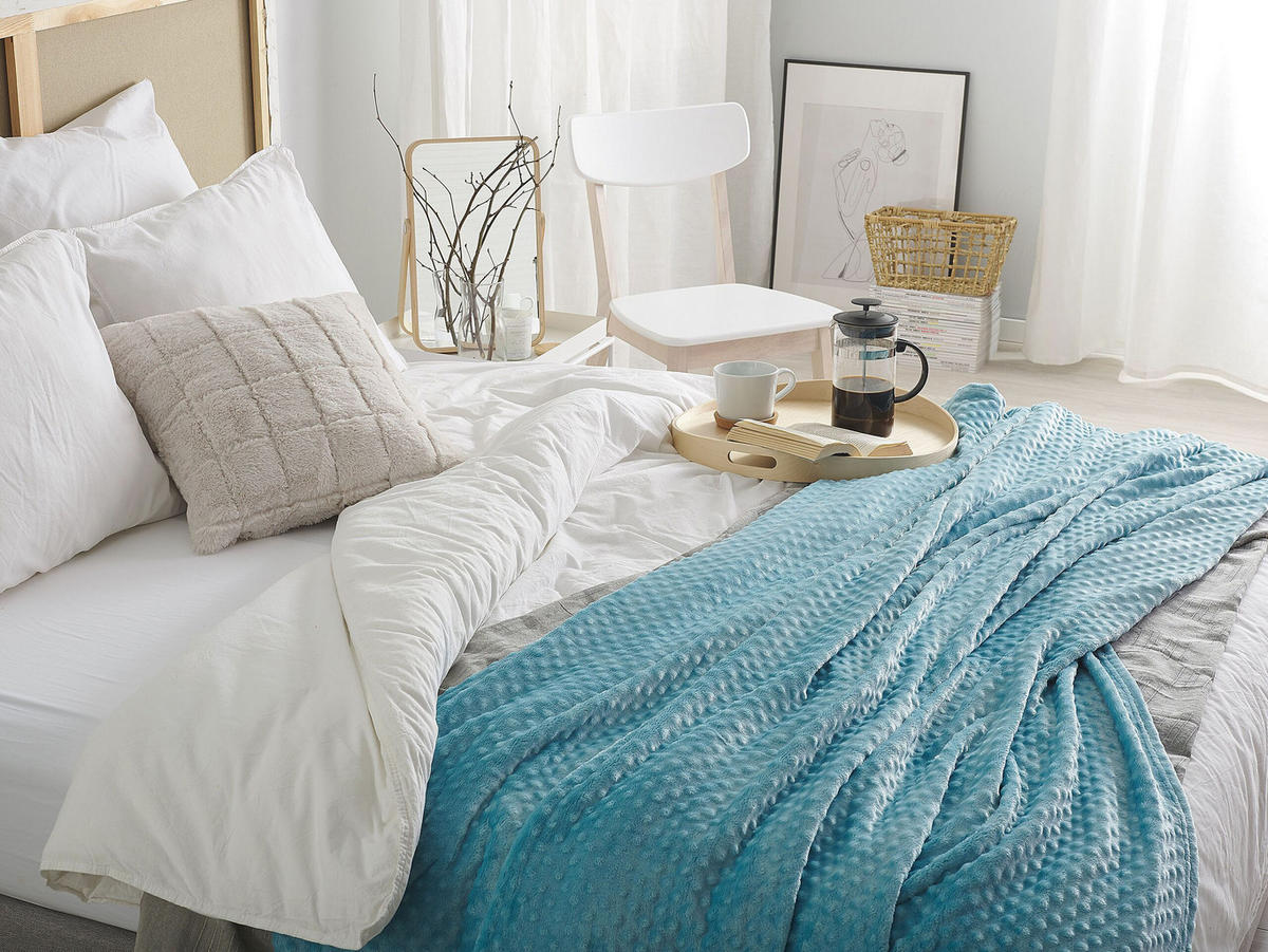 DECKE Hellblau Samur 220/200 cm - Hellblau, Textil (200/220cm) - Beliani