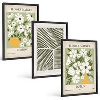 BILDER SET 3er Set - 40x60 cm Schwarzer Rahmen - Blumenmuster London Dublin - Schwarz, Kunststoff (40/60cm) - TULUP