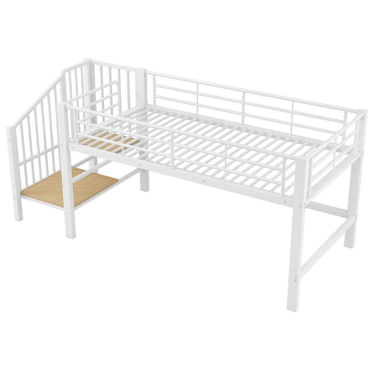 PATROVÁ postel 90/200 cm bílá, polovysoká, s úložnými schody z MDF a kovu - bílá, kompozitní dřevo (90/200cm) - OKWISH