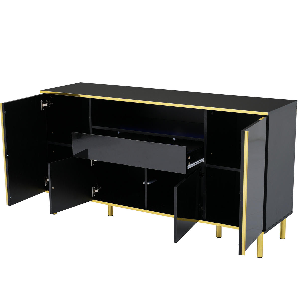SIDEBOARD aus MDF und Spanplatte 150x40x80 cm Schwarz Hochglanz mit LED-Beleuchtung und Stauraum - Schwarz, Holzwerkstoff (150/80/40cm) - IVMEU