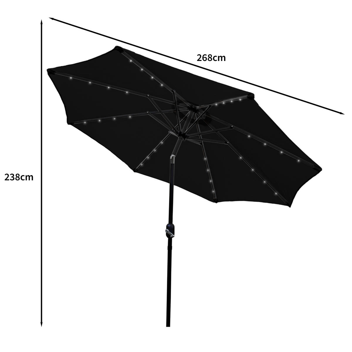 SONNENSCHIRM 270cm LED mit Kippfunktion - Schwarz - Schwarz, Textil (270/270cm) - Monstershop