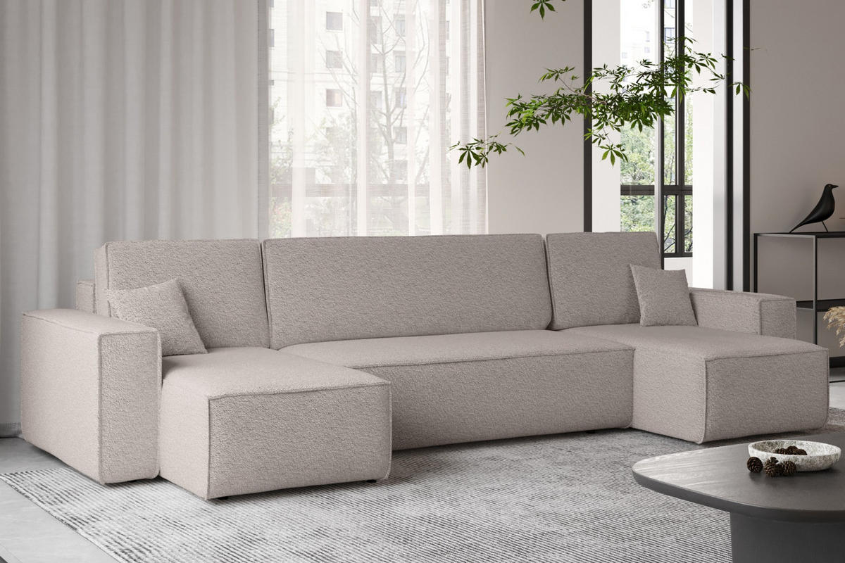 ECKSOFA Mit Schlaffunktion Und Bettkasten U-form BEST stoff Abriamo Dunkelbeige - Cappuccino, Holz (98/312cm) - Kaiser Möbel