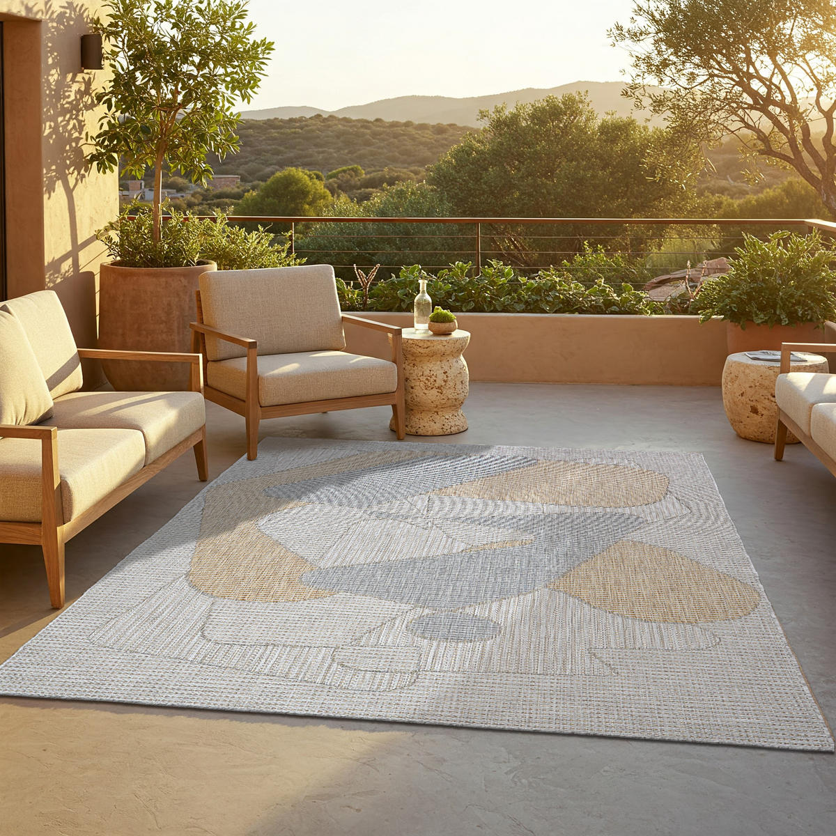 TAPISO YUCANA Grau Outdoor Teppich Flachgewebe 80/150 cm - Grau, Textil (80/150cm) - Tapiso