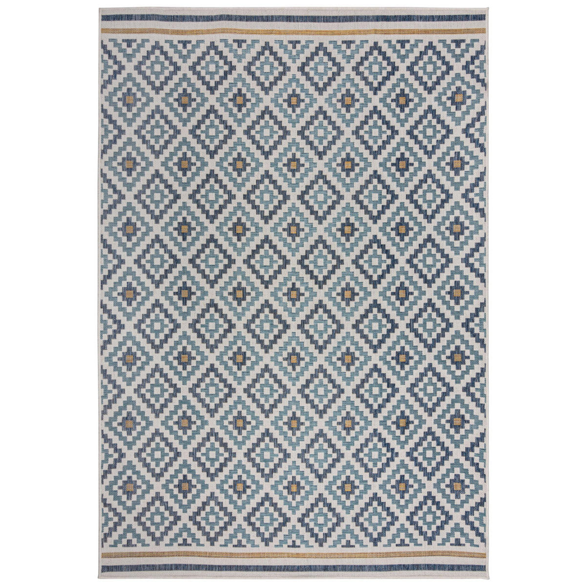 TEPPICH Outdoor Rauten Muster, Geometrisch, Balkon schmutzabweisend Blau-Gelb Rechteckig 160x230 - Blau, Textil (160/230cm) - KADIMA DESIGN