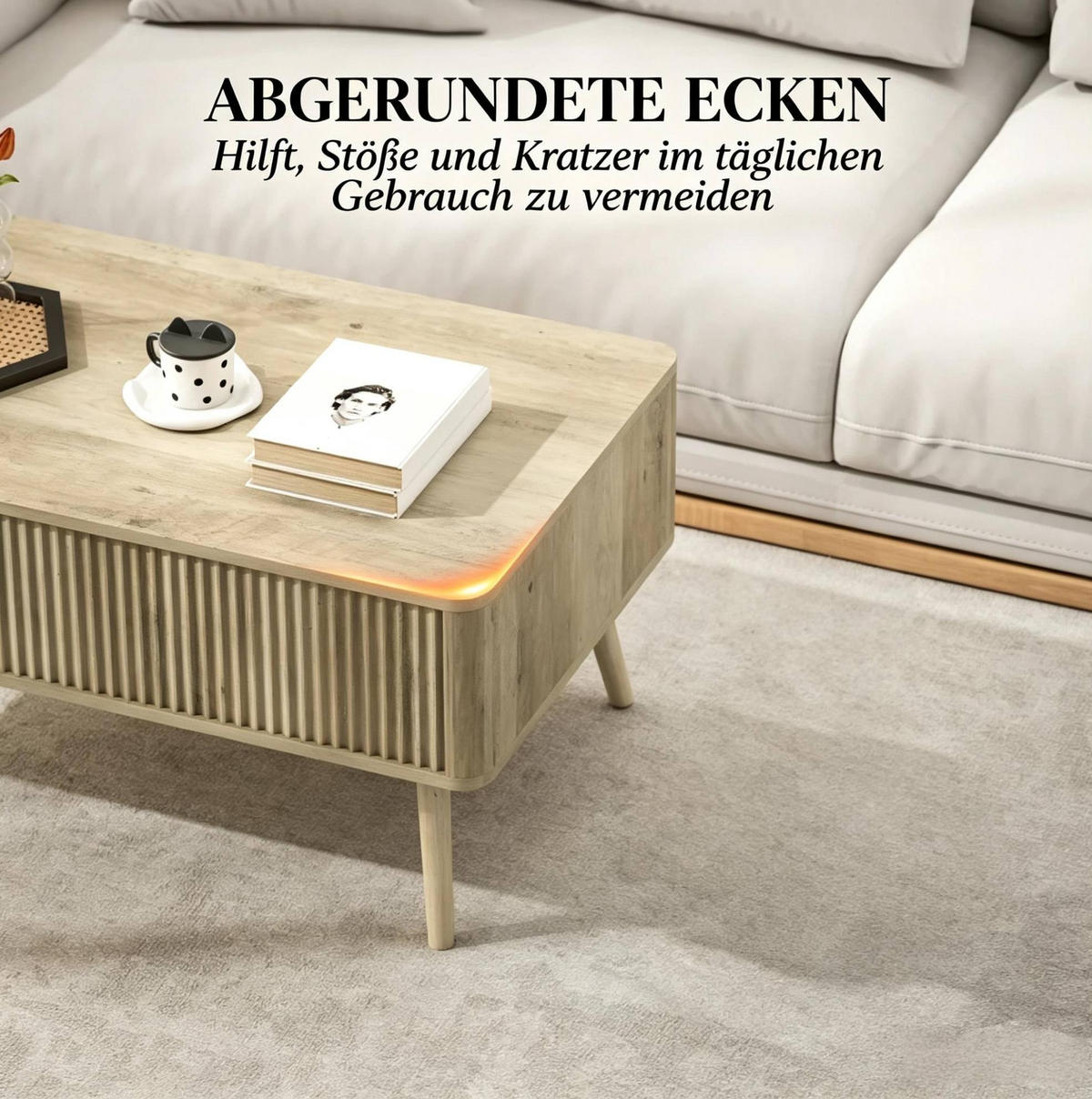 COUCHTISCH aus MDF und Kiefernholz 91x56x43 cm Eiche mit höhenverstellbarer Tischplatte und Stauraum - Eichefarben, Holzwerkstoff (91/56/43cm) - IVMEU