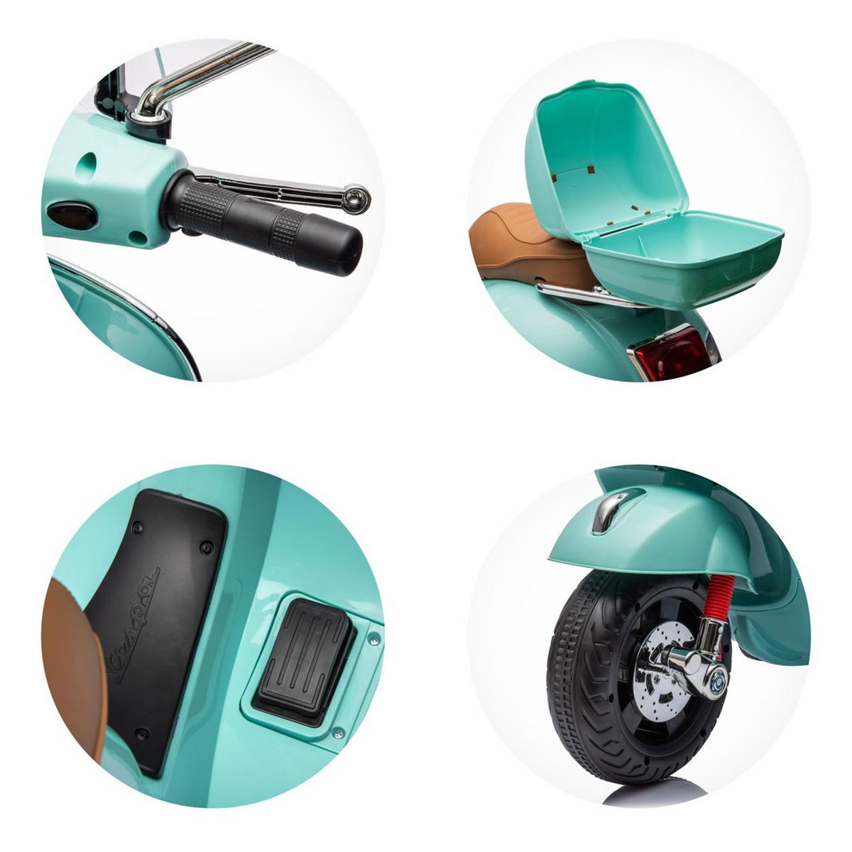 ELETROMOTORRAD Vespa GTS Super grün Heckstaufach Musik MP3 Licht 2-3 km/h - Grün, Kunststoff (66102/50/75cm) - Chipolino