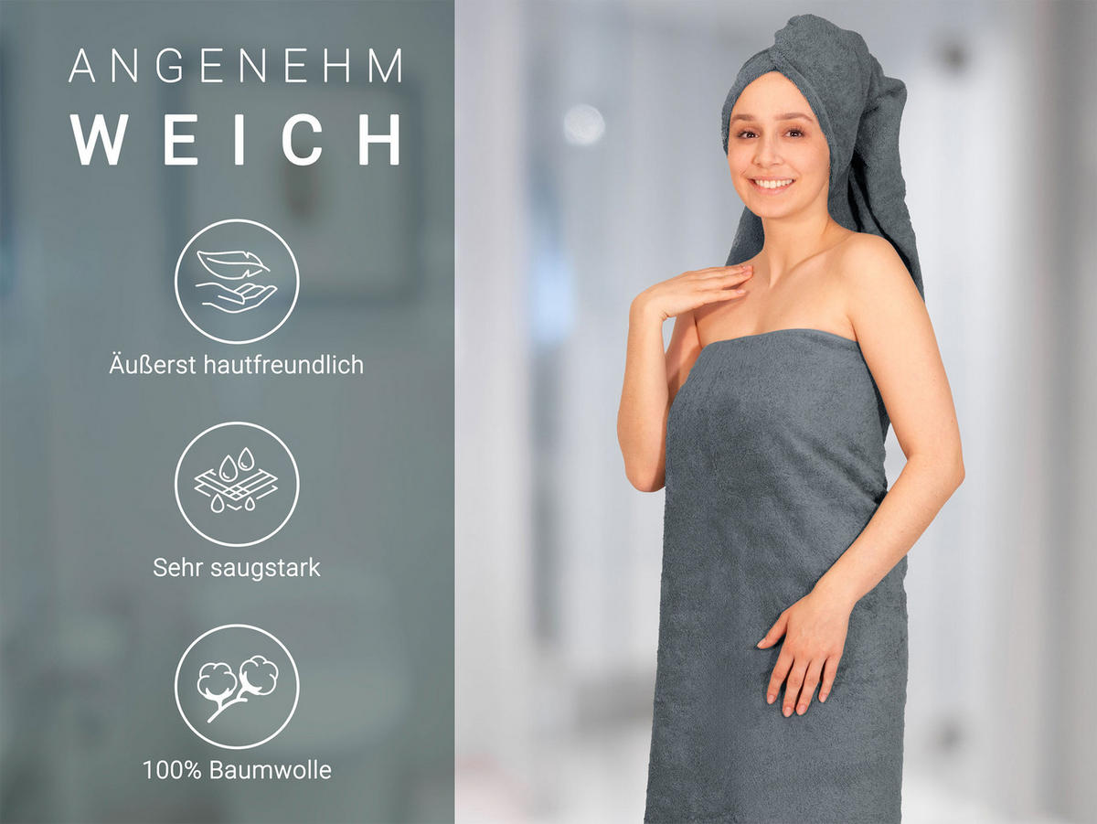BADETUCH, 2er-Set, 100x150 cm, 100% Baumwolle, Grau - Grau, Textil (100/150cm) - Zollner