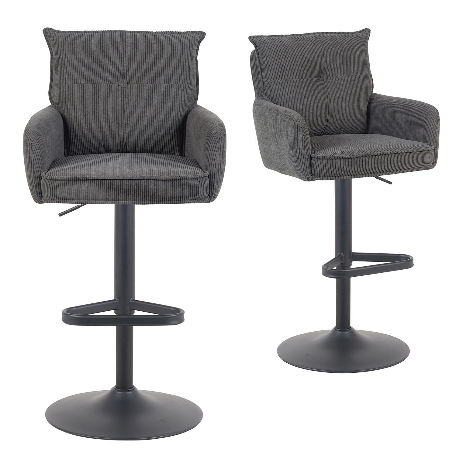 BARHOCKER Nova 2er-Set - Anthrazit/Schwarz, Textil/Metall (55/100/58cm) - DUBI Möbel