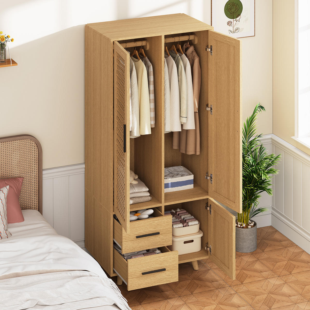 KLEIDERSCHRANK 80x52x166cm Naturdesign mit Kleiderstangen - Eichefarben, Holzwerkstoff (52/166/80cm) - SHOPENTRA
