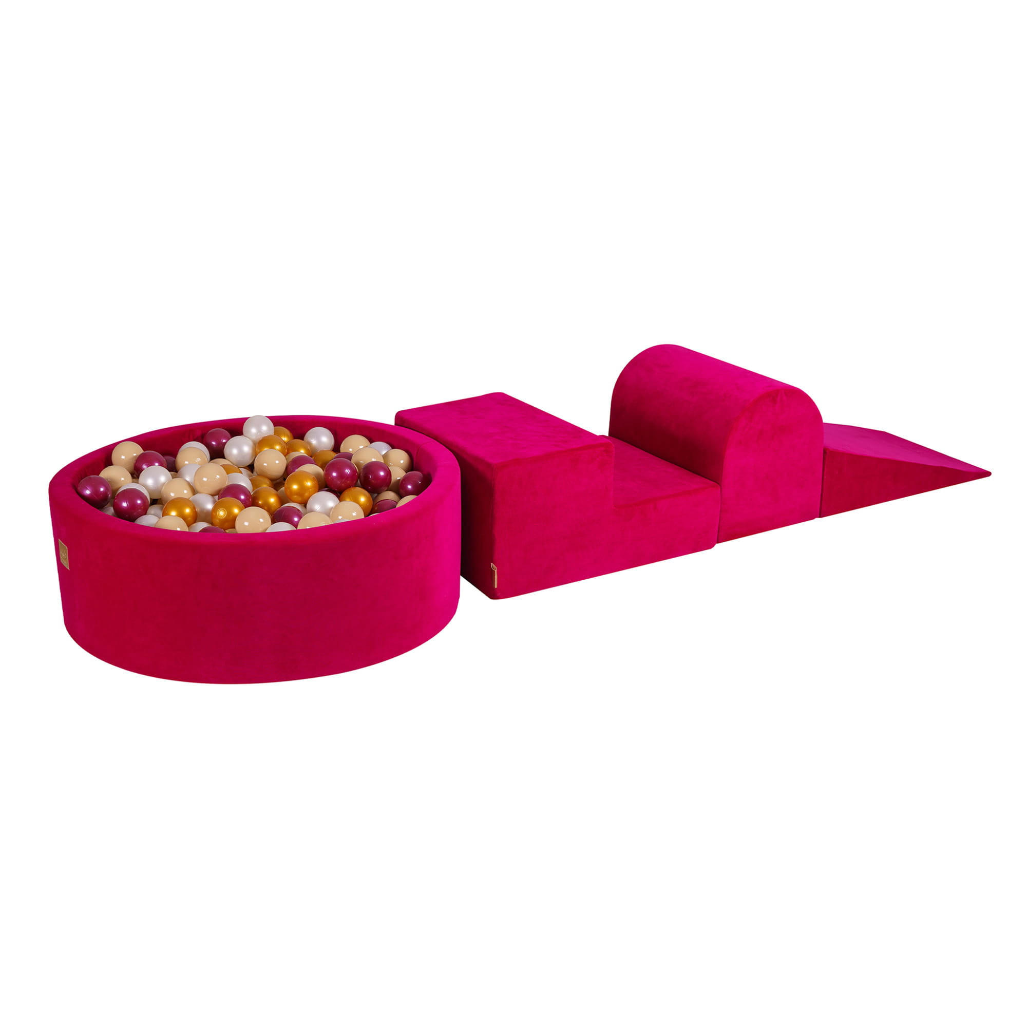 BÄLLEBAD mit Schaumstoff Bausteinen für Kinder, Samt, Magenta - Beige/Perlmutt, Textil (230/45/30cm) - MeowBaby