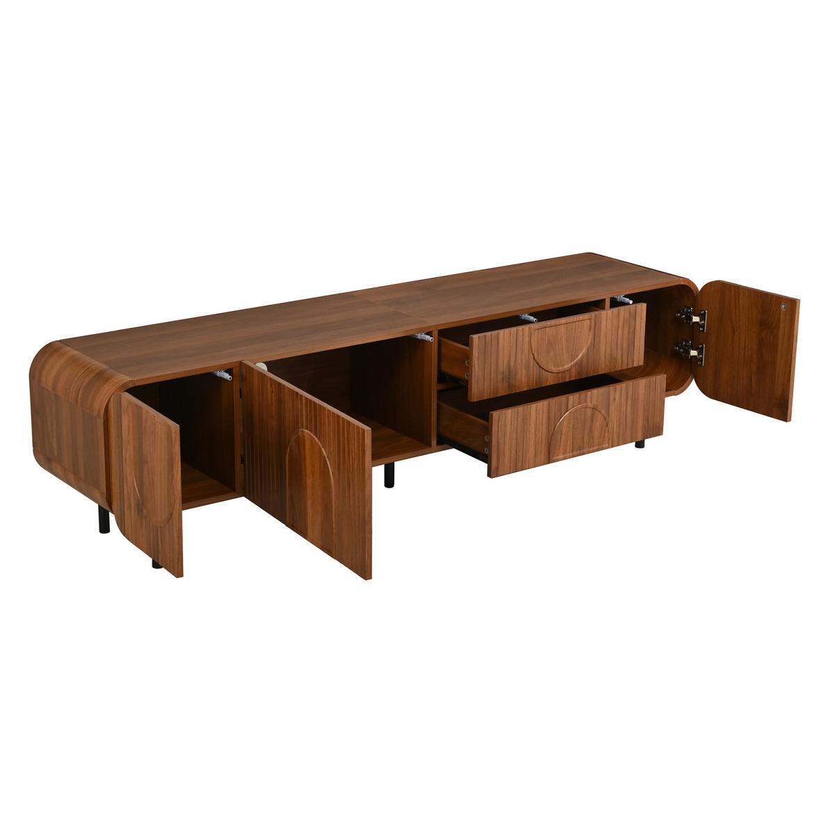TV-LOWBOARD 180 x 40 x 47,5 cm aus MDF/Spanplatte, 3 Türen, 2 Schubladen, Metallfüße, Walnuss - Walnussfarben, Holzwerkstoff (180/47/40cm)