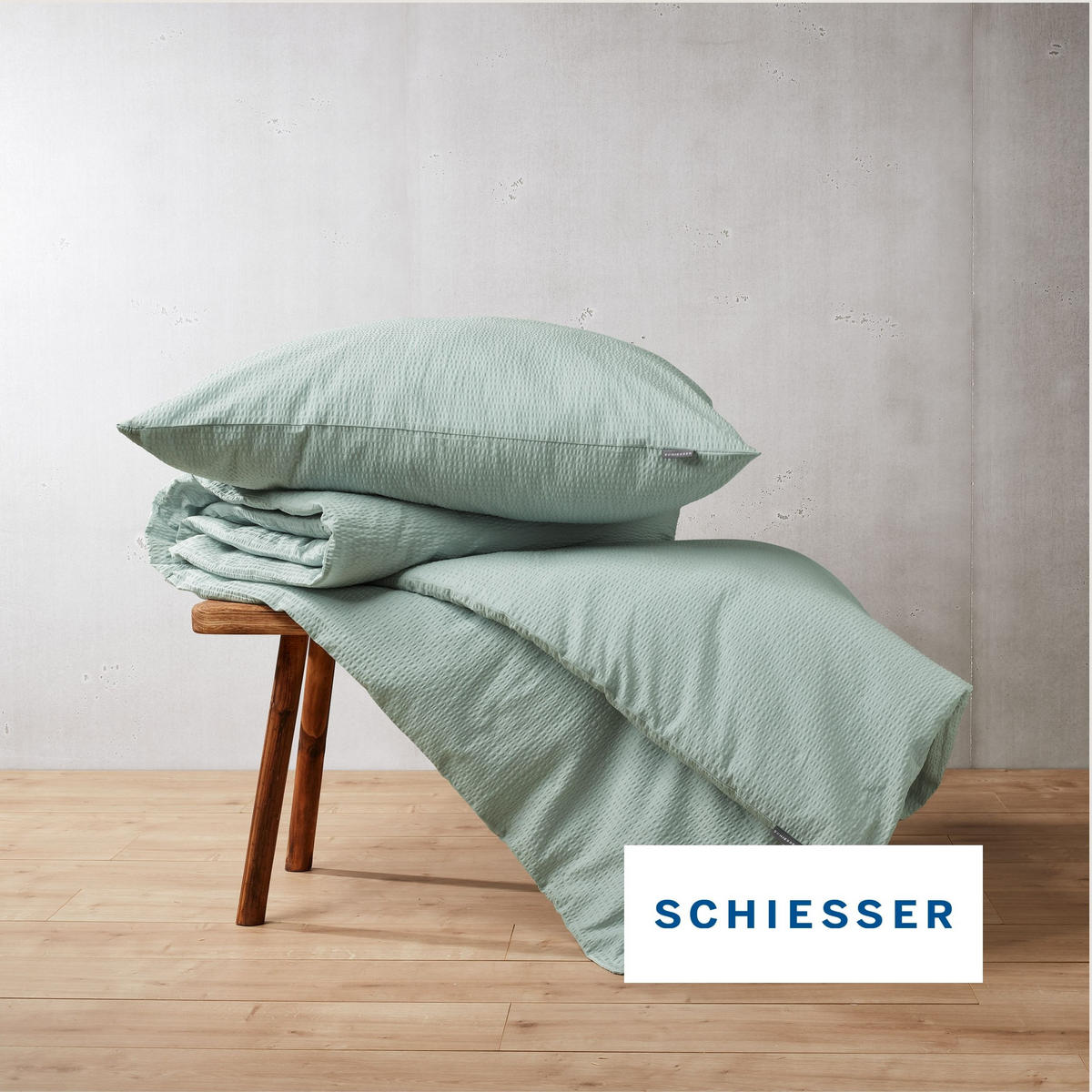 BETTWÄSCHESET Laura - Baumwoll Seersucker - 2-teilig - 135x200 cm - Hellpetrol - Hellblau, Textil (135/200cm) - SCHIESSER
