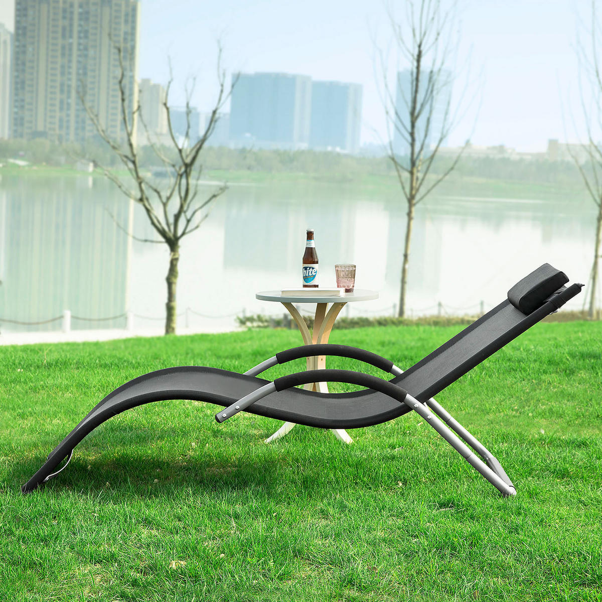 SONNENLIEGE Schwarz - Schwarz, Metall (63/67/172cm) - SoBuy