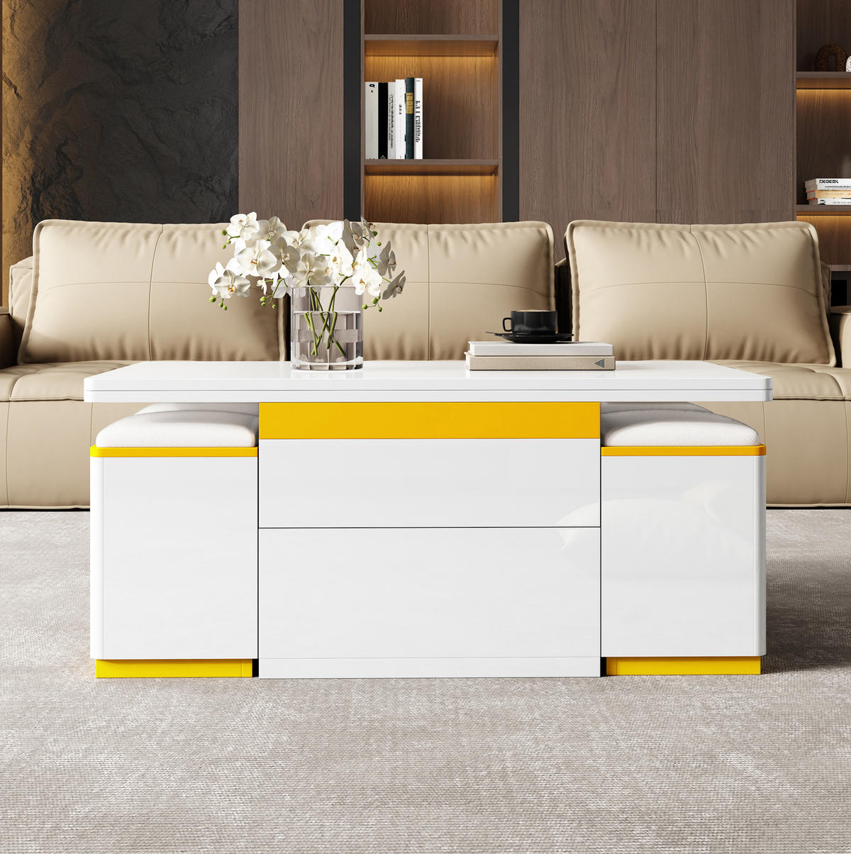 COUCHTISCH aus MDF und Spanplatte 100x50x43 cm in Weiß mit Klappfunktion - Weiß, Holzwerkstoff (100/50/43cm) - Modfu