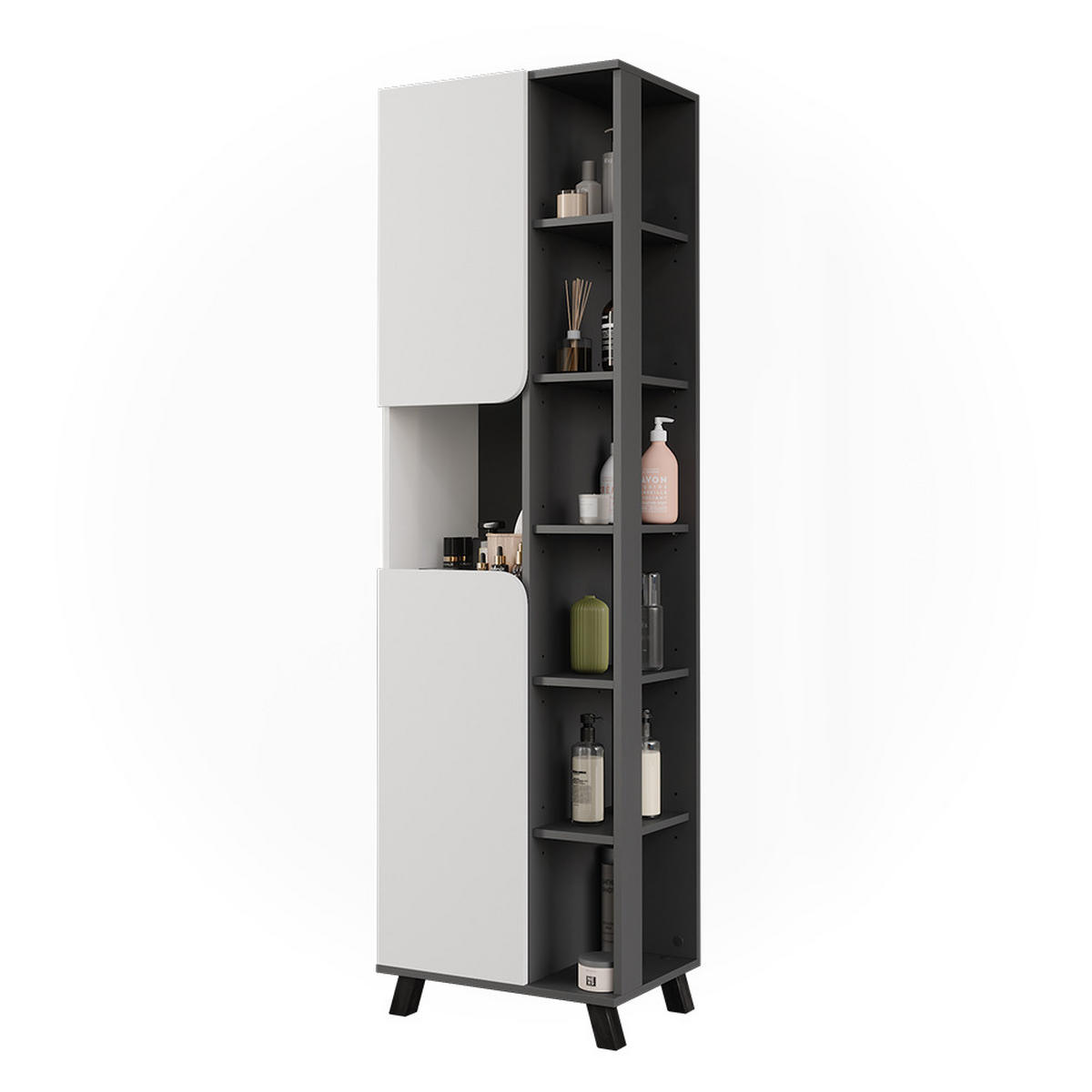 HOCHSCHRANK Karen Anthrazit/Weiß 50 x 175 cm mit 2 Türen - Anthrazit/Weiß, Holzwerkstoff (50/175/35cm) - Vicco