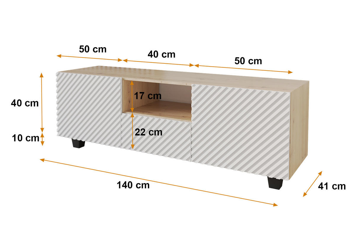 LOWBOARD ZENO-S 140x50x41 cm - Artisan / Weiß - Schwarz/Weiß, Holzwerkstoff (140/50/41cm) - ALTDECOR