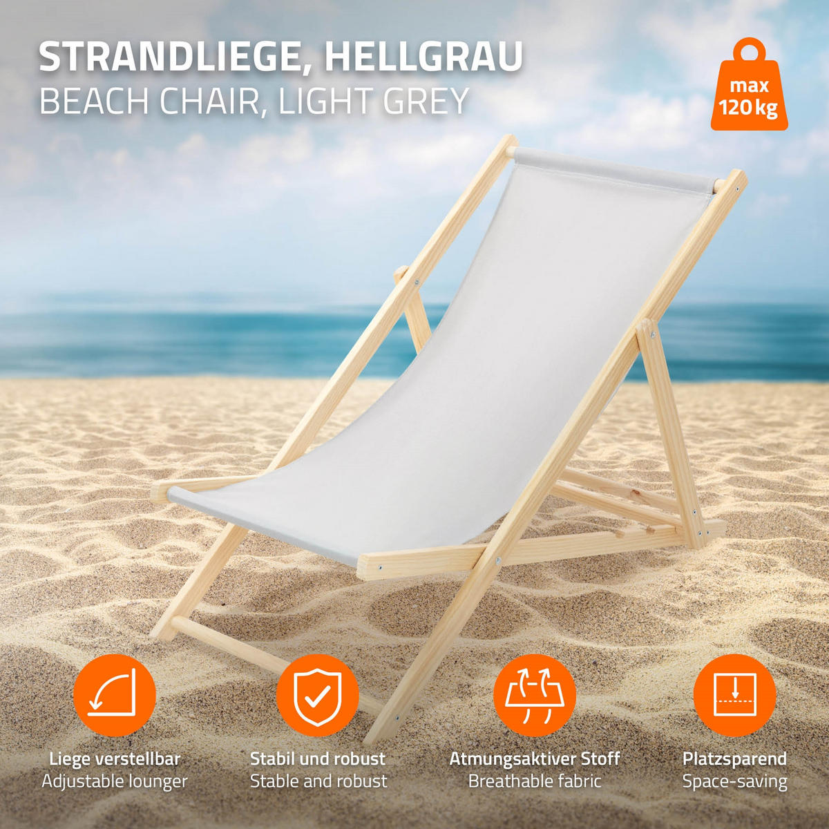 LIEGESTUHL 5er Set Hellgrau - Hellgrau, Holz (57.5/83/100cm) - ECD-Germany