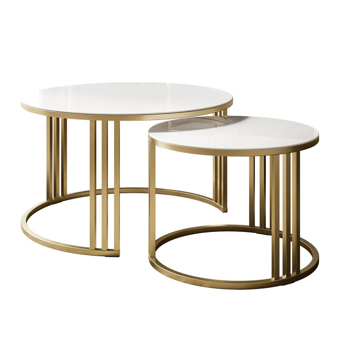 COUCHTISCH 2in1 LORI GLASS gebürstetes Gold, gebürstetes Gold / weißes Glas - Weiß, Metall (70/70/43cm) - Lookway