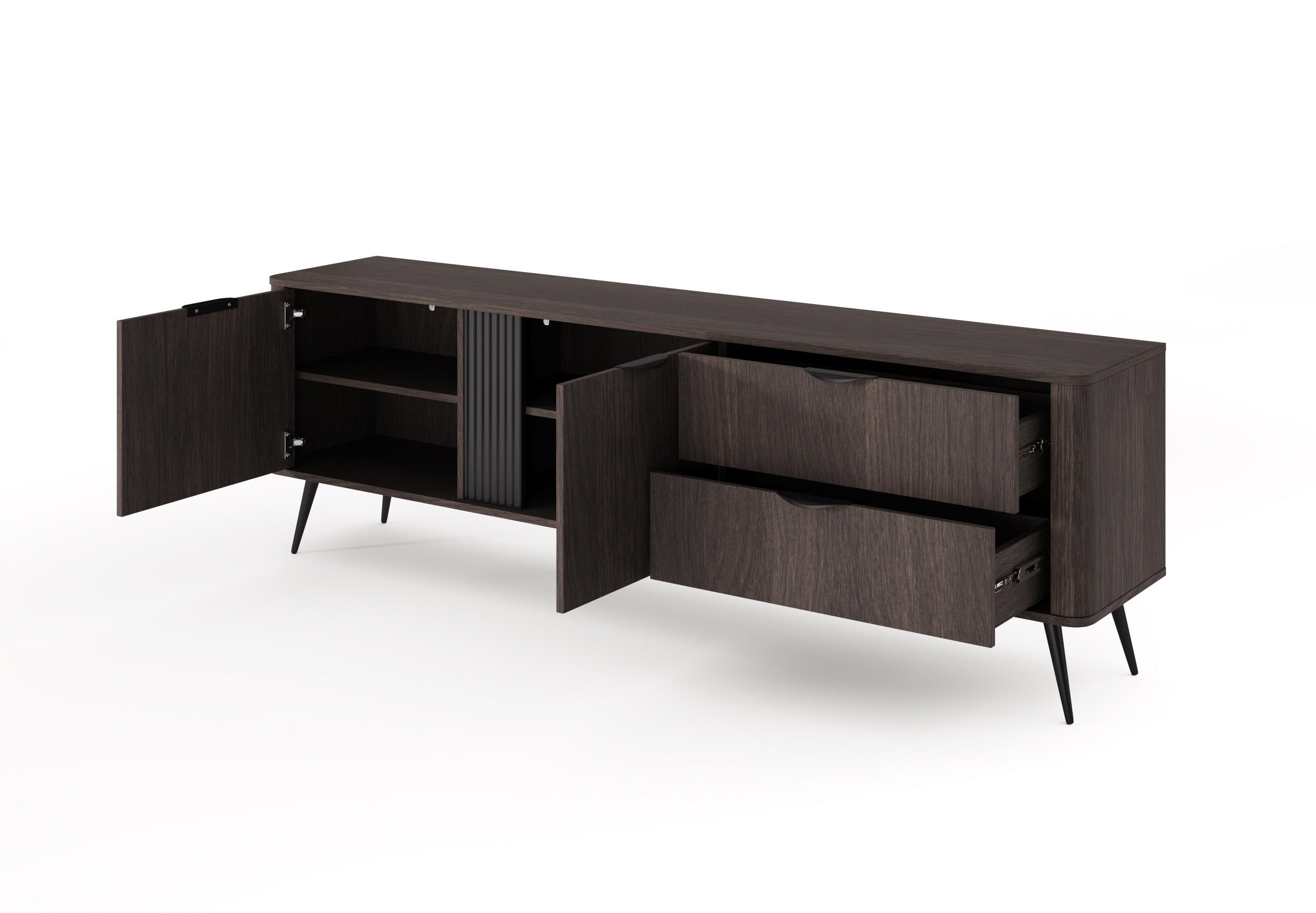 TV-SCHRANK Arvis Eiche Dunin, Zweitürig mit Schubladen - Eichefarben/Schwarz, Holzwerkstoff (195/61/38cm) - Bettso