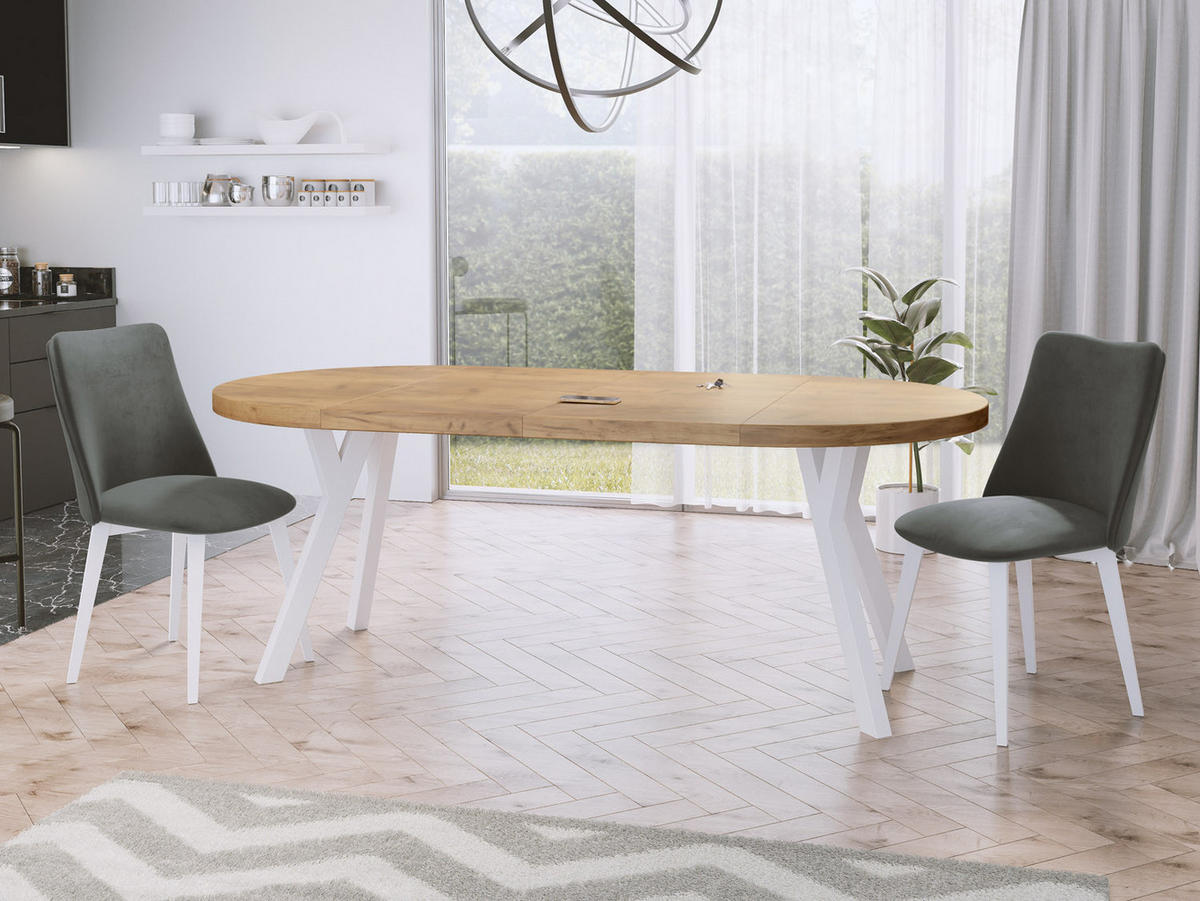 ESSTISCH Twixy runder ausziehbarer, Wotan Eiche 100-200/100/76 cm - Eiche Wotan/Weiß, Holz/Holzwerkstoff (100/100/76cm) - WFL GROUP